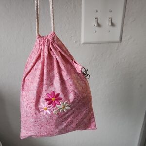 Floral Pink Drawstring Bag